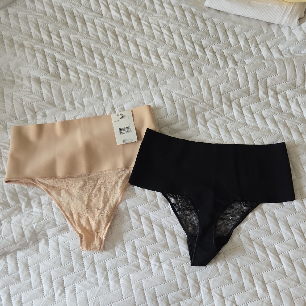 Spank And Maidenform Black and Tan Form Fitting Thong Panties.  New Never Worn.